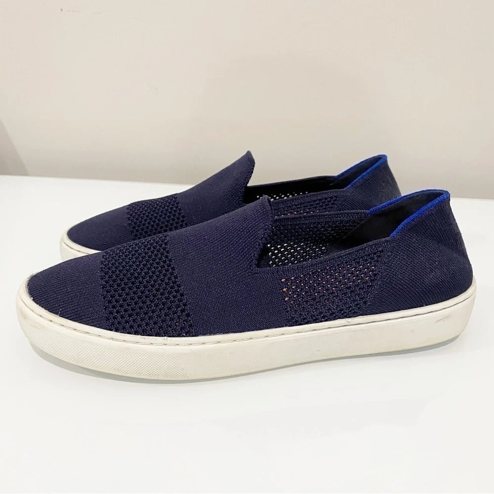 ROTHY’S Maritime Lattice Stitch Sneaker Slip On Navy Blue Comfort Size 10